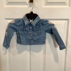Little Lass Blue Jean Jacket with Pearl Collar